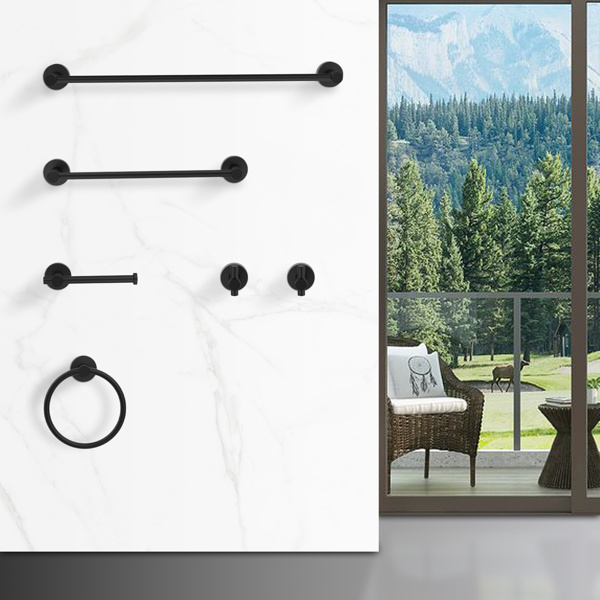 dropship Bathroom Hardware Set; Thicken Space Aluminum 6 PCS Towel bar Set- Matte Black 24 Inches Wall Mounted