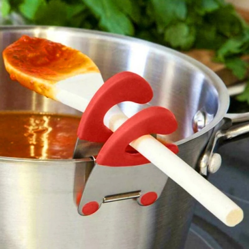 dropship 1pc Bowl Clip Stainless Steel Pot Side Clips Anti-scalding Spoon Holder Kitchen Bowl Clip Black Red