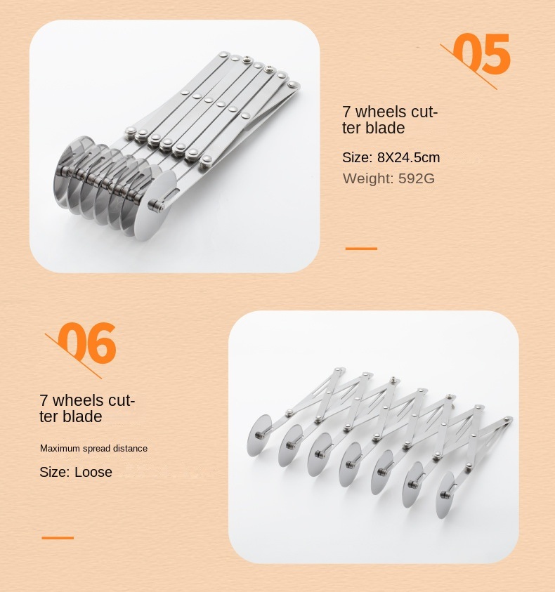 dropship 1pc Stainless Steel Fritters Cut Retractable Multi-wheel Noodle Cutter Roller Knife Pizza Knife Commercial Noodle Cutter Noodle Cutter