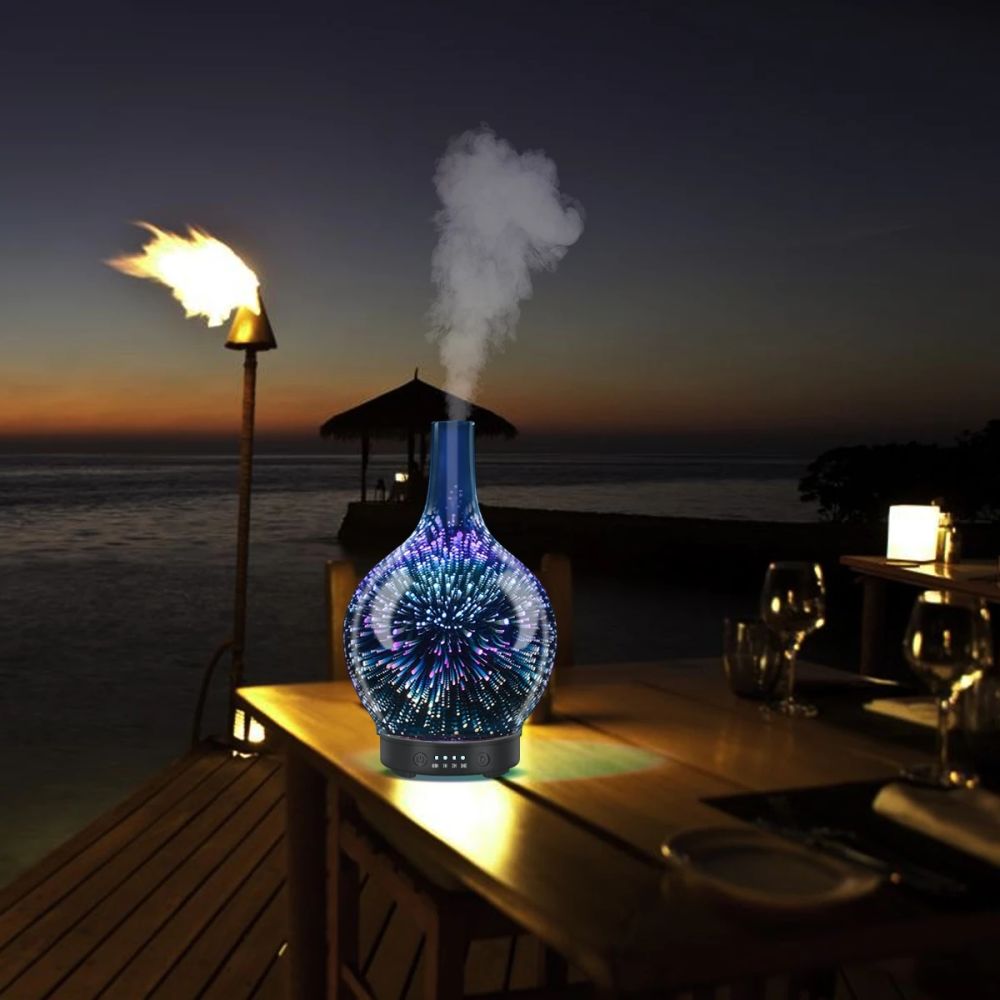 dropship 3D Fireworks Glass Vase Humidifier with 7 Color Led Night Light Aroma Essential Oil Diffuser Cool Mist Maker for Home Office