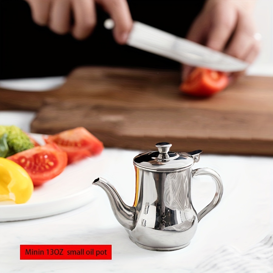 dropship 1pc Mini Stainless Steel Oil Pot With Strainer; Condiment Pot; 13oz; Small Stainless Steel Oil Pot
