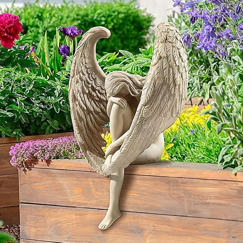 dropship 1pcs Sorrow Angel Statue Crafts; Pure White Love Angle With Wings Sculpture Ornaments; For Home Decor Bedroom Office Garden Tabletop