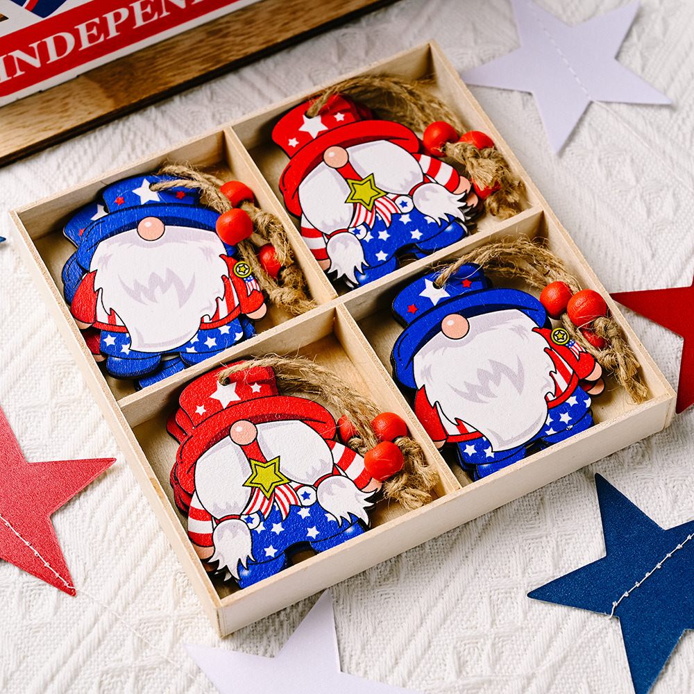 dropship 1 Box; Wooden Box Pendant For Independence Day; Independence Day Ornaments; Holiday Accessory; Party Supplies; Room Decor; Independence Day Decor; Home Decor; Scene Decor