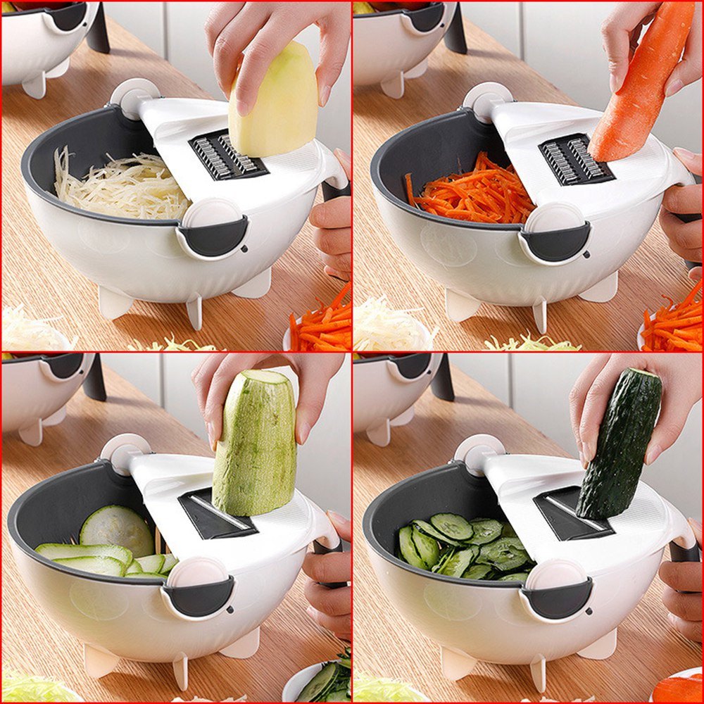 dropship 9 In 1 Multi-function Vegetable Cutting Artifact; Household Potato Shredding Machine; Manual Kitchen Artifact; Cutting Vegetable Draining