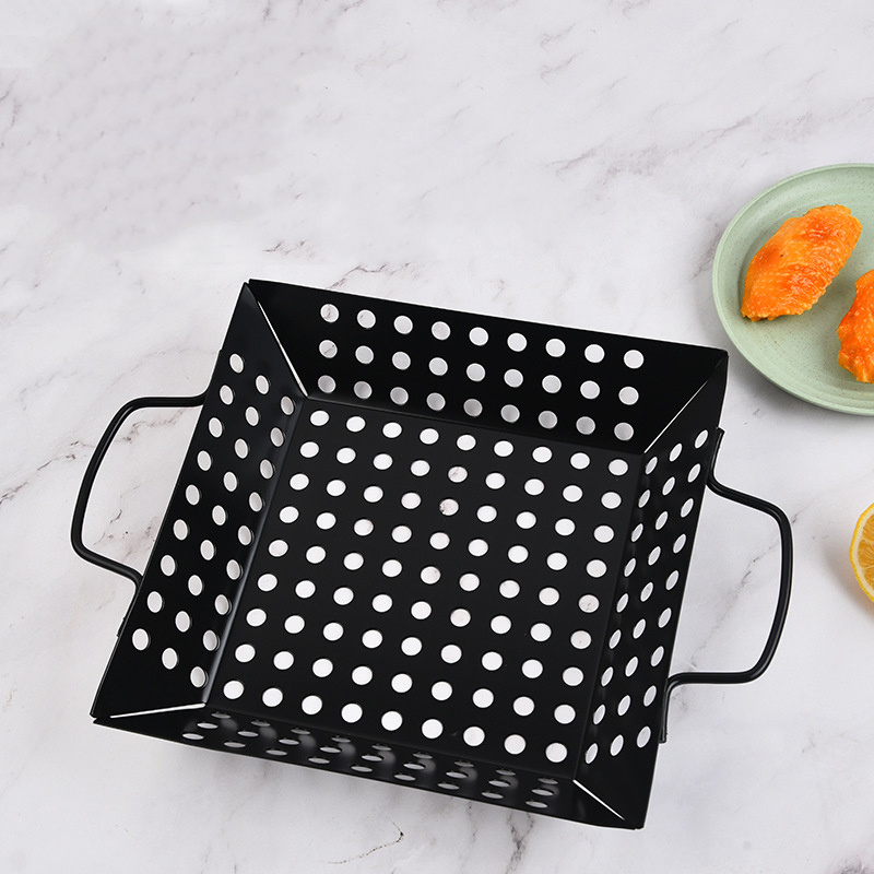 dropship 1pc Square Carbon Steel Barbecue Tray Vegetable Fruit Drain Basket Multifunctional Kitchen Tool