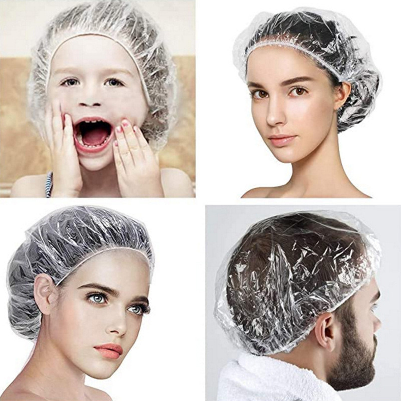 dropship 100pcs Plastic Disposable Shower Cap; Hair Dye Shower Cap; Plastic Beauty Salon Cap