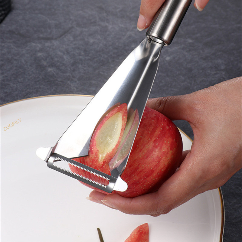 dropship Multifunctional Apple Triangle Push Knife Potato Stainless Steel Fancy Fruit Knife Creative Carving Restaurant Plate Peeling Kni