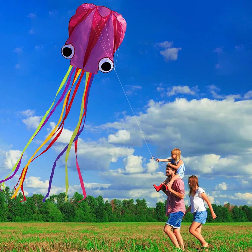 dropship 1pc Large Soft Octopus Easy Flyer Kite With 328ft Rope, 31*157 Inches Kite For For Kids Children Adult Beach Park