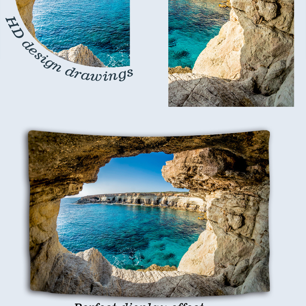 dropship 1pc Mountain Cave Seaside Landscape Tapestry Natural Scenery Bohemian Decoration; Free Installation Package Home Decor Living Room Bedroom Decoration