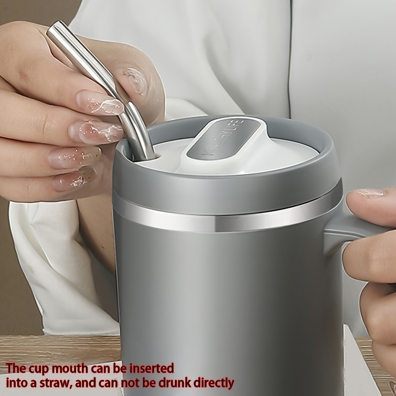 dropship 1pc Stainless Steel Cups With Lid; 16 Oz 304 Stainless Steel Tumblers Durable Coffee Mug With Splash Proof Sliding Lid; Drink With Lid Open; Non-Insulated Mug; Without Straw