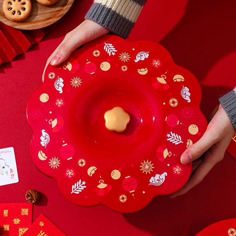 dropship 1pc Candy Storage Box Fruit For Chinese New Year; Nuts Tray With Lid; Snacks Organizer Food Container; Spring Festival Desktop Decor