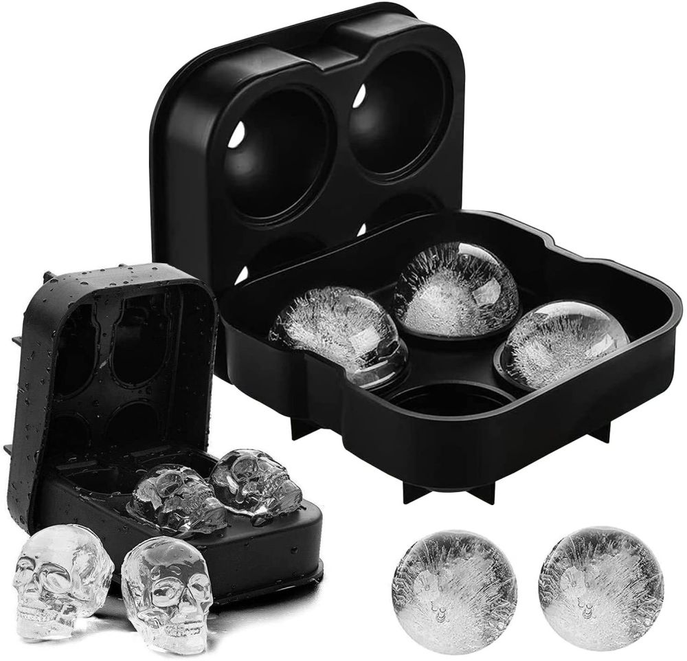 dropship 1pc 4 Skull Silicone Ice Ball Trays Summer Ice Cube Mold Silicone Mold Halloween Skull Ice Mold
