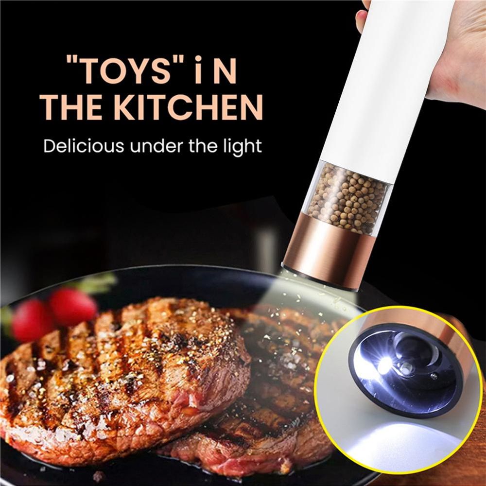 dropship 1PCS Electric Grinder Built In Light Adjustable Grind Size Stainless Steel Mill For Salt Pepper Spices Kitchen Tools