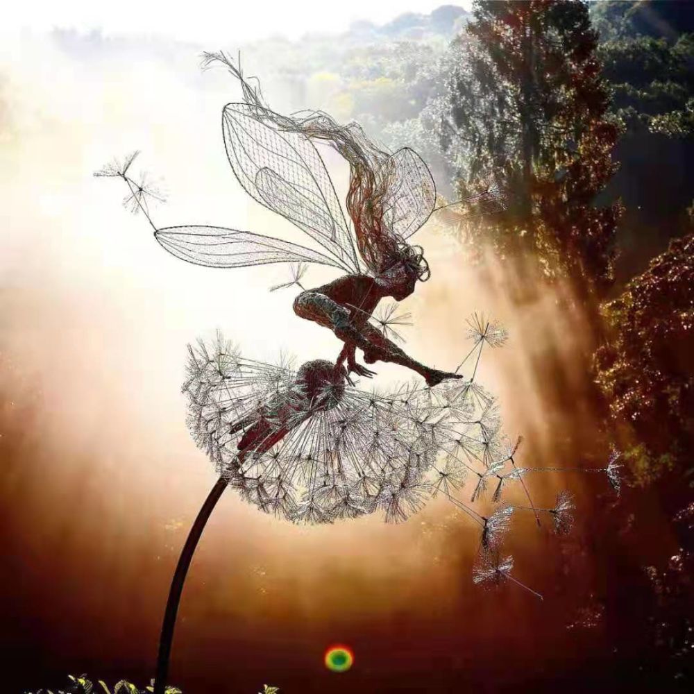 dropship Dandelion Figurine Fairies Pixies Dancing Fairy Statue Steel Wires Fairy Garden Miniature Sculpture Mythical Garden Yard Decor
