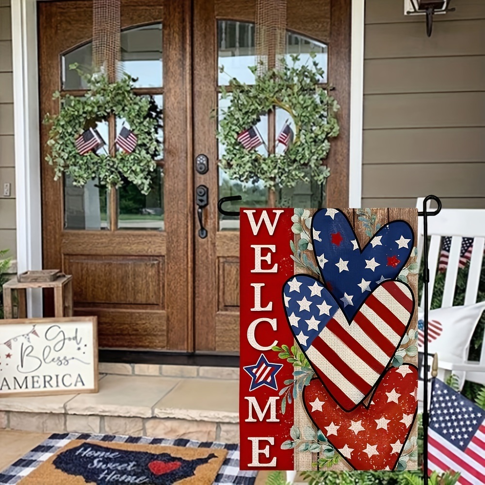 dropship 4th Of July Patriotism Linen Double Sided Garden Flag (12''x18''); Home Decor; Anniversary Independence Day Outdoor Decor; Yard Decor; Garden Decorations (No Metal Brace)