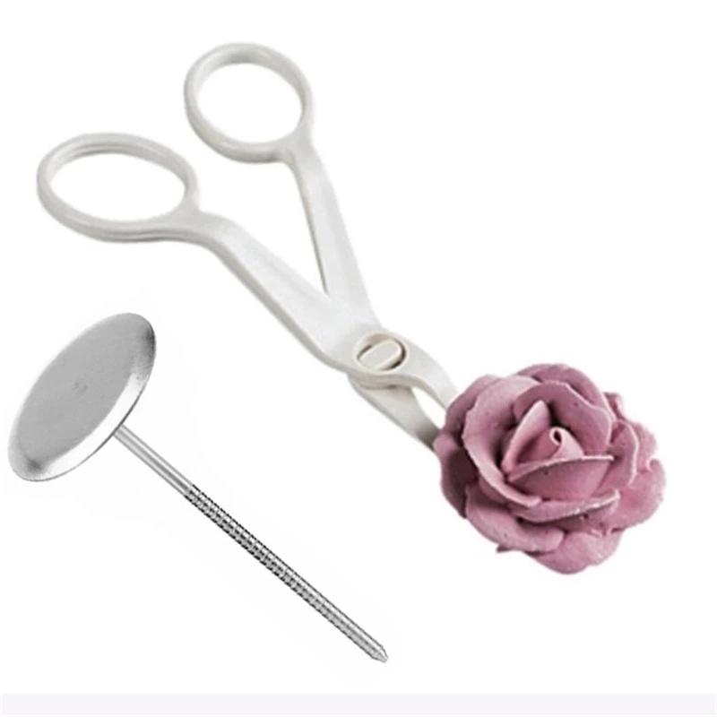 dropship 2pcs Piping Flower Scissors/Nail Kitchen Baking Pastry Tool Rose Decor Lifter Fondant Cake Decorating Tray Cream Transfer Set