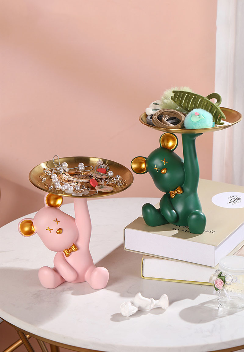 dropship NORTHEUINS Resin Bear Empty Pocket House Entry Decoration Tray Keys Receiver Storage Figurines for Interior Home Object Statues