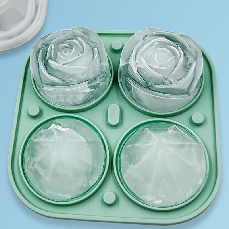 dropship 1pc Rose Ice Cube Mold Tray; Silicone 4-Cell Ice Cube Mold For Whiskey Cocktail Refrigerator Kitchen Utensils