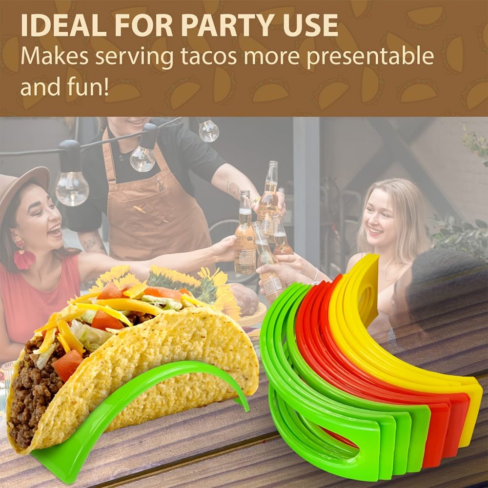 dropship 6pcs Taco Holder Stand; Non-Toxic; BPA Free; Dishwasher & Microwave Safe; Hard Plastic Taco Shell Rack; Party Serving Tray Set For Tortillas Burritos; Kitchen Supplies