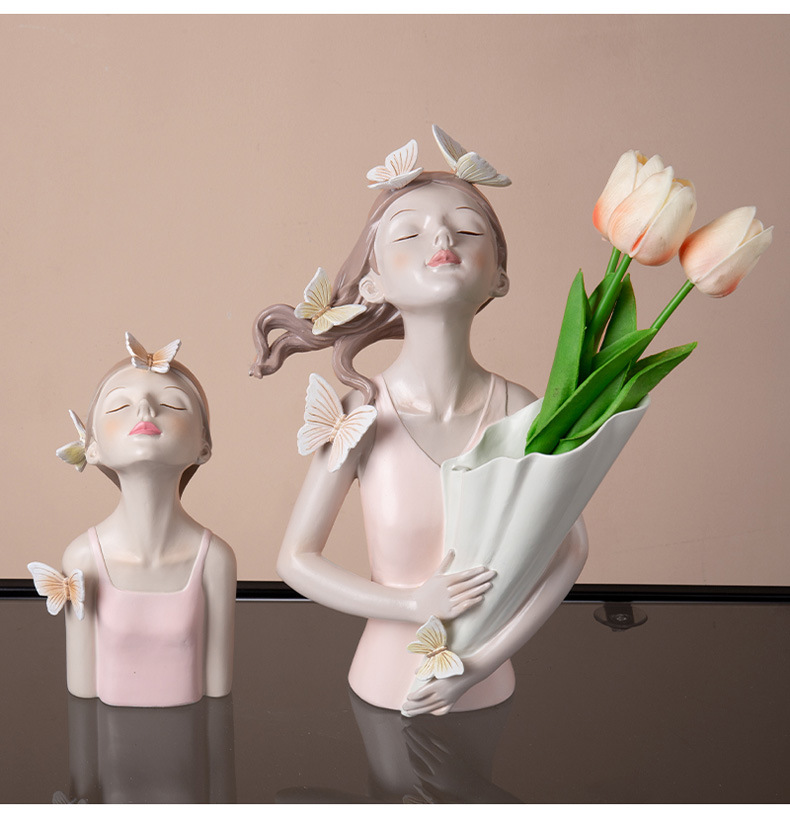 dropship Modern Decorative Artificial Flower Vase Butterfly Girl Sculptures Interior Home Resin Ornaments Household Decoration Vases Hot