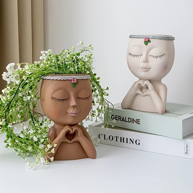 dropship 1pc Figure Flower Pot; Women Face Statue Vase Planter Ornaments; For Indoor Outdoor Home Decor Garden Patio (4.7*7.3*3.4in)