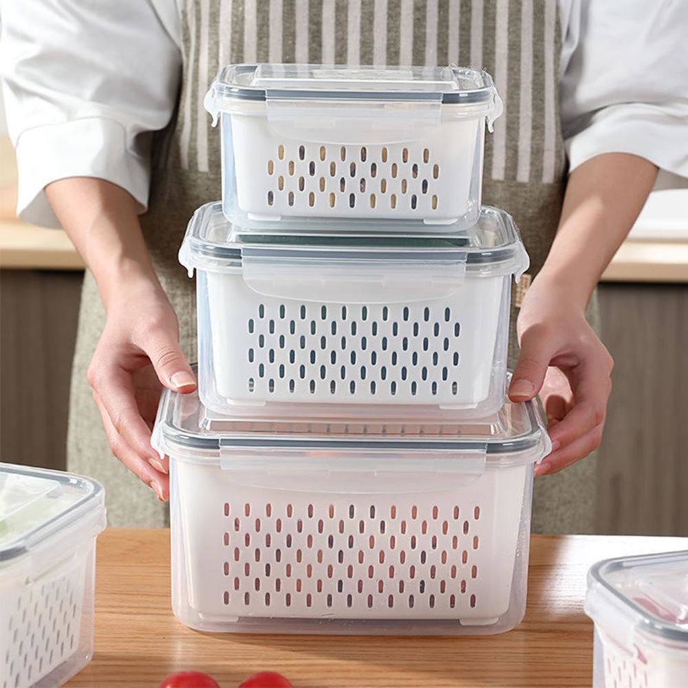 dropship Storage Box Fridge Organizer Fresh Vegetable Fruit Boxes Drain Basket Storage Containers Pantry Kitchen Organizer For Kitchen
