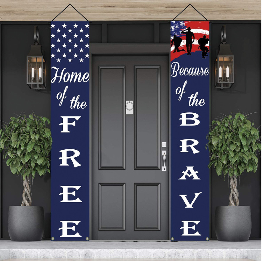 dropship 1set/2pcs; American Flag Patriotic Soldier Porch Sign Banners; Patriotic Decoration For Memorial Day-4th Of July; Independence Day Veterans Day Labor Day Hanging Banner For Garden Yard