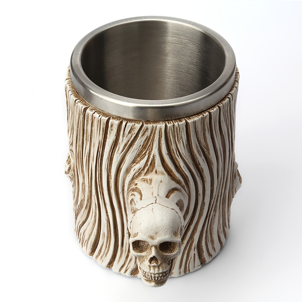dropship 1pc Retro Resin Stainless Steel Beer Mug Skull Knight Tankard; Halloween Coffee Cups; Viking Tea Mug; Pub Bar Decoration Drinkware