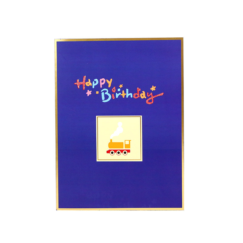dropship 1pc 3D Birthday Cake Greeting Card; New Train Handwritten Card; Creative Children's Gift; Pop Up Greeting Card; Pop Up Card