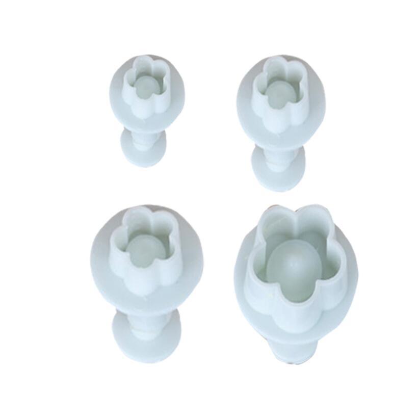 dropship 4Pcs/Set Plum Blossom Flower Plunger Fondant Cutter Sugar Craft Cake Decorating Tools DIY Cookie Stamper Baking Accessories