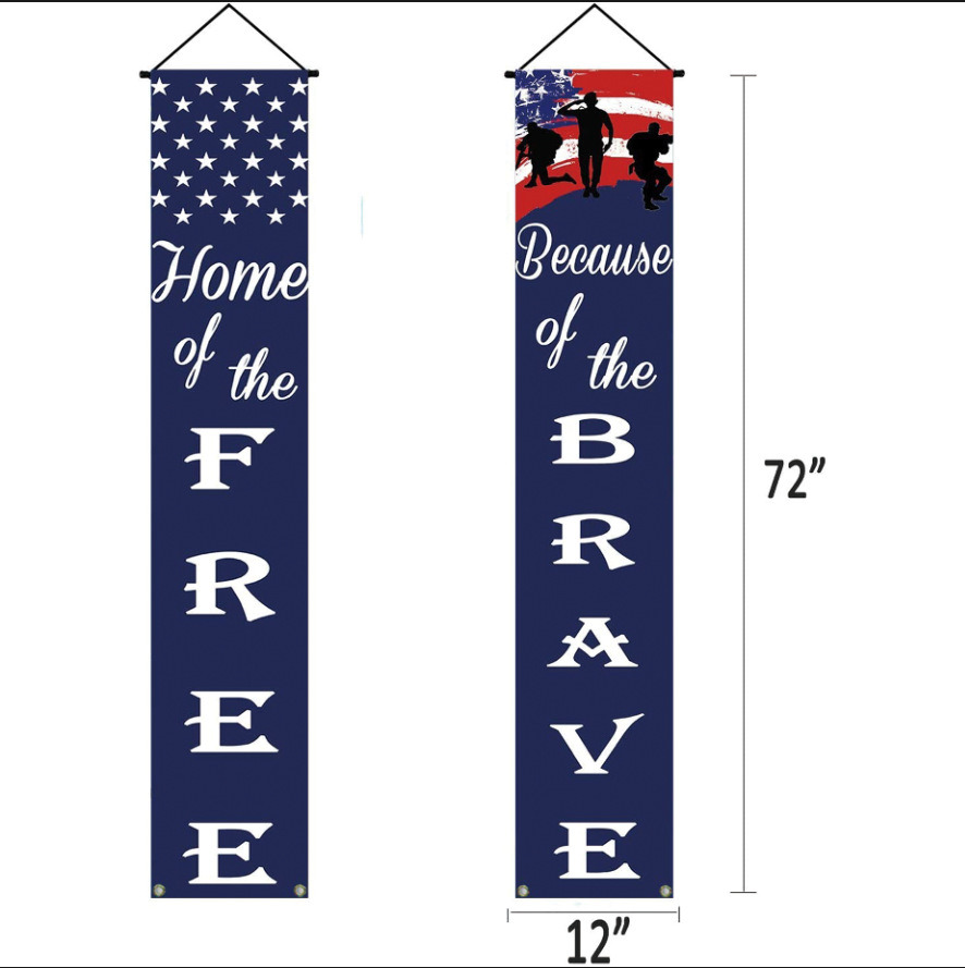 dropship 1set/2pcs; American Flag Patriotic Soldier Porch Sign Banners; Patriotic Decoration For Memorial Day-4th Of July; Independence Day Veterans Day Labor Day Hanging Banner For Garden Yard