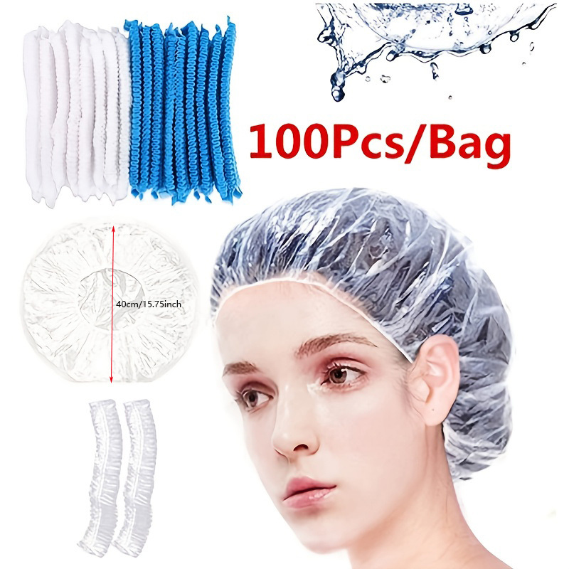 dropship 100pcs Plastic Disposable Shower Cap; Hair Dye Shower Cap; Plastic Beauty Salon Cap