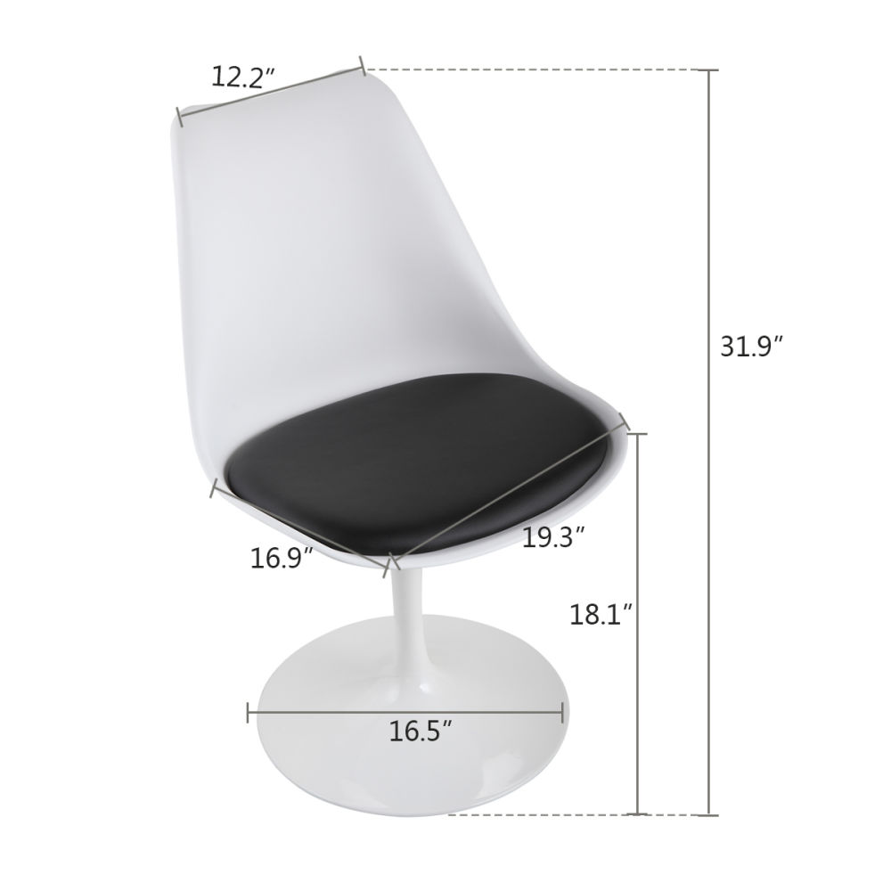 dropship Swivel Tulip Side Chair for Kitchen and Dining Room Bar with Cushioned Seat and Curved Backrest, White and Black