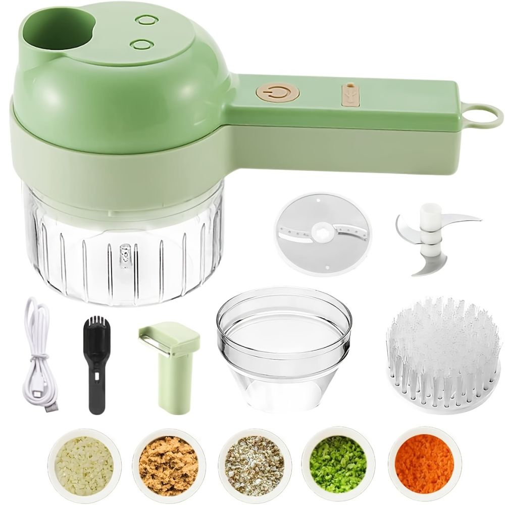 dropship 1pc 4 In 1 Vegetable Chopper Handheld Electric Vegetable Cutter Set Portable Wireless Garlic Mud Masher Garlic Press And Slicer Set Multifunctional Electric Mini Food Processor