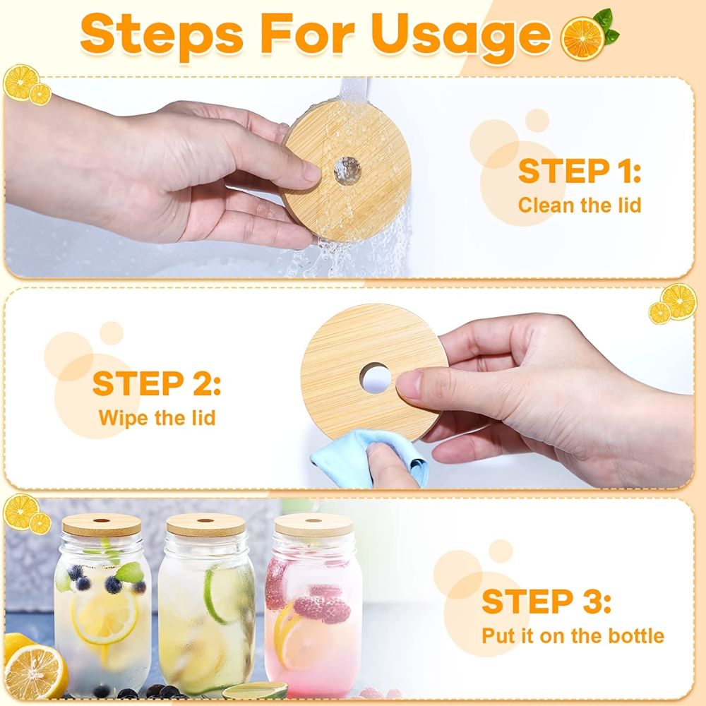dropship 2/4pcs Bamboo Jar Lids With Straw Hole; Reusable Bamboo Jar Lids; Leak Proof Glass Canning Drinking Storage Jars; Canning Lids With Silicone Ring For Mason Canning Jar