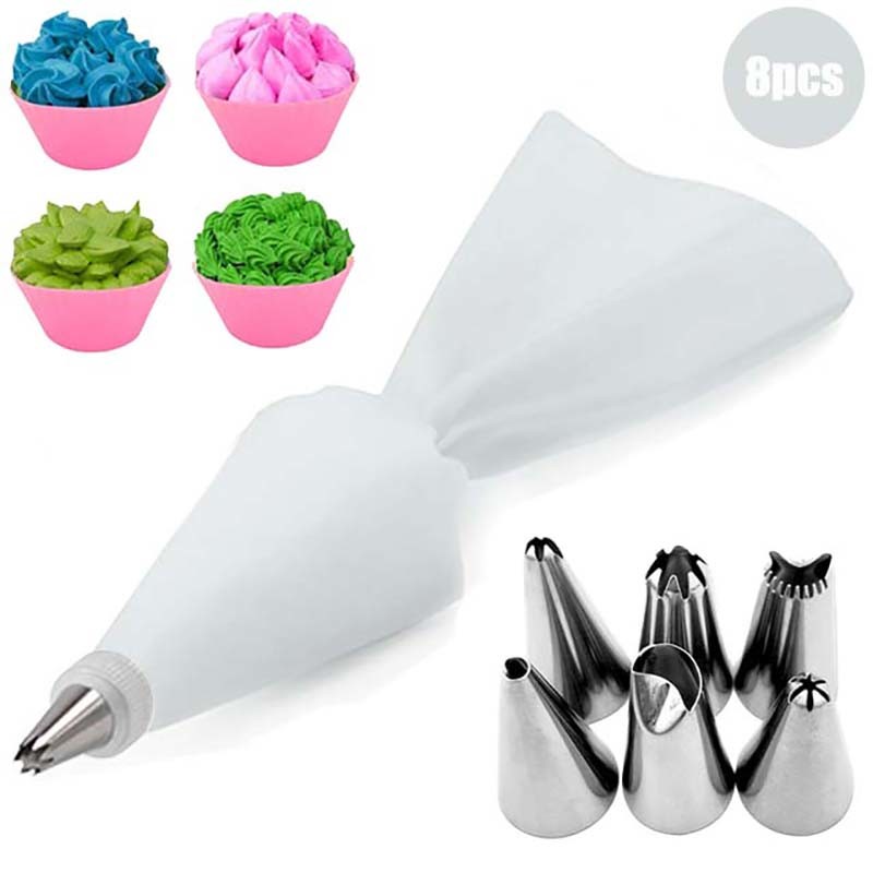 dropship 8/10/18PCS Silicone Pastry Bag Tips Kitchen Cake Icing Piping Cream Cake Decorating Tools Reusable Pastry Bags Nozzle Set