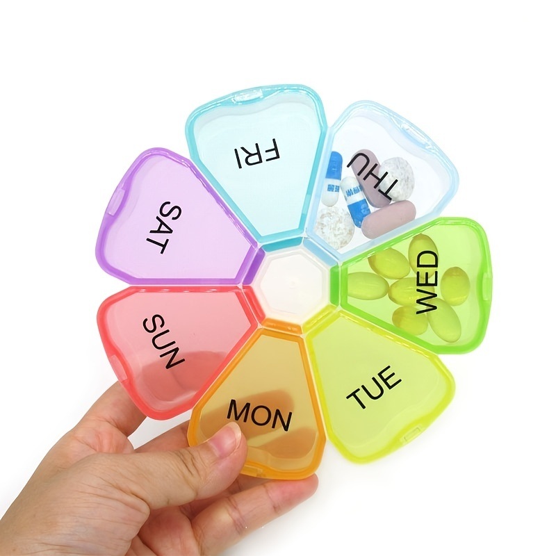 dropship 1pc Large Weekly Pill Organizer; 7 Day Portable Pill Box Case For Vitamin; Cod Liver Oil; Pills; Supplements; Flower Medicine Organizer-Arthritis Friendly; Travel Pill Container