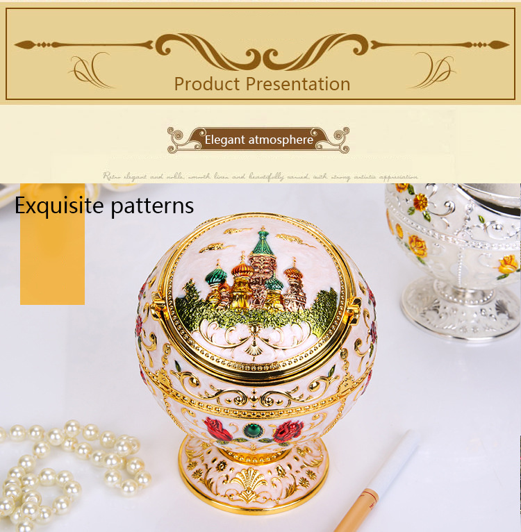 dropship Windproof Ashtray with Flip Lid for Cigarette Metal Portable Smoking Tobacco Ashtray Indoor Outdoor; Handicrafts Rose Pattern Cl