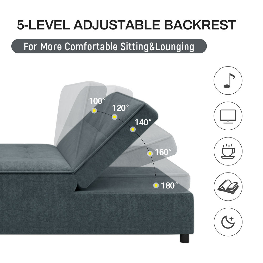 dropship 4-in-1 Sofa Bed, Chair Bed, Multi-Function Folding Ottoman Bed with Storage Pocket and USB Port for Small Room Apartment,Living Room,Bedroom,Hallway, Deep Blue