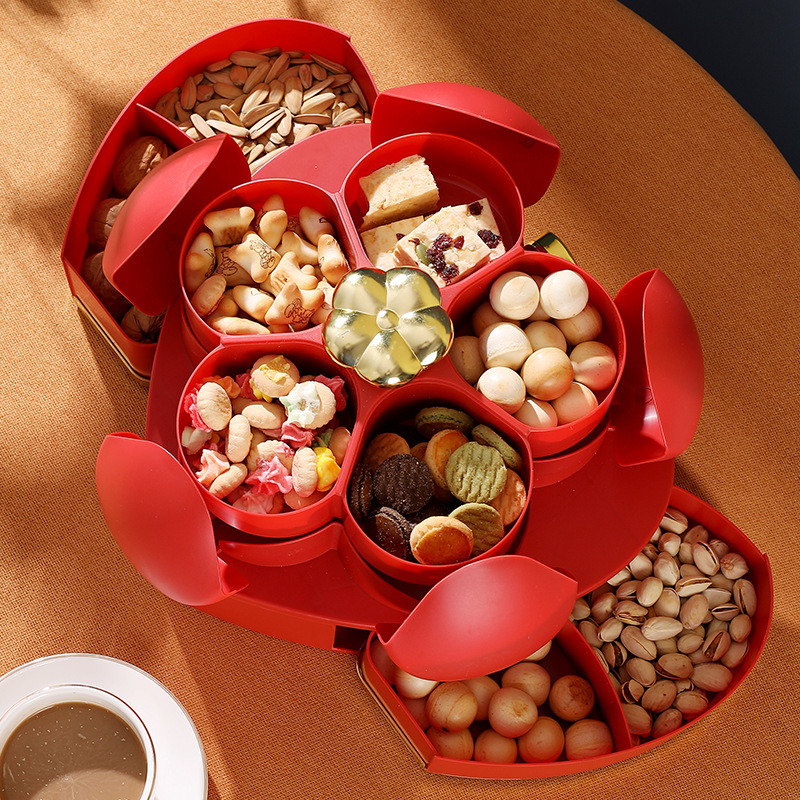 dropship 1pc Heart-shaped Dried Fruit Plate Nut Storage Box Home Living Room Coffee Table Snack Box Fruit Plate Chinese New Year Rotating Candy Box