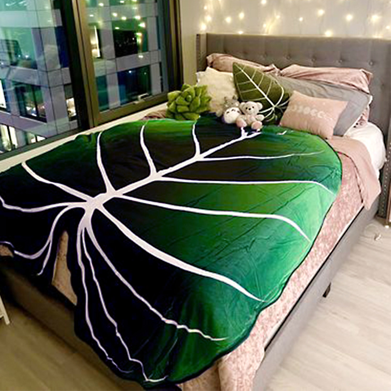 dropship Large Leaf Blanket Soft Leaves Flannel Gloriosum Leaf Blankets for Beds Sofa Cozy Beach Blanket Funny Birthday Gift Manta