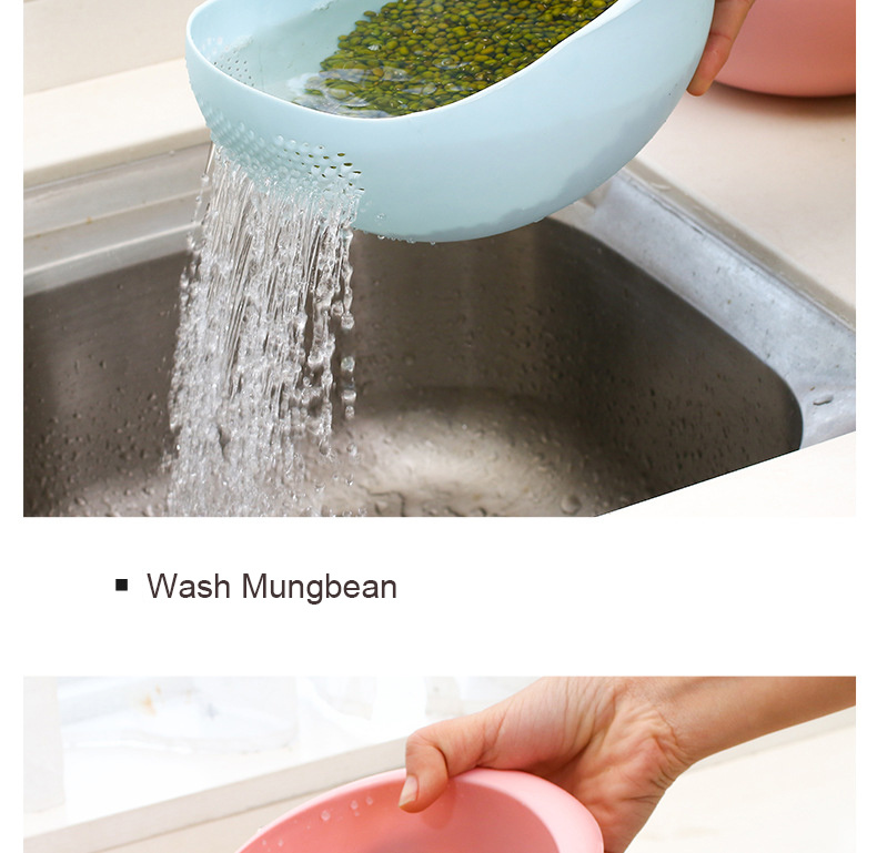 dropship Green Thickened Kitchen Rice Washing Machine Rice Washing Sieve Rice Washing Basin Plastic Draining Vegetable Washing Basket