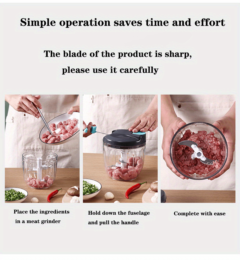 dropship Manual Meat Grinder Vegetable Cutter Pound Garlic Artifact Shredder Baby Complementary Food Machine Hand Cut Pepper Capacity 520ml