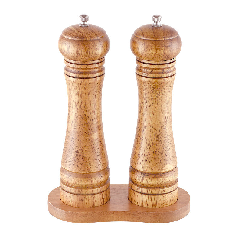 dropship Wooden Grinder Pepper Mill Manual Pepper Ceramic Core Pepper Sea Salt Seasoning Bottle Base Set Kitchen Tools