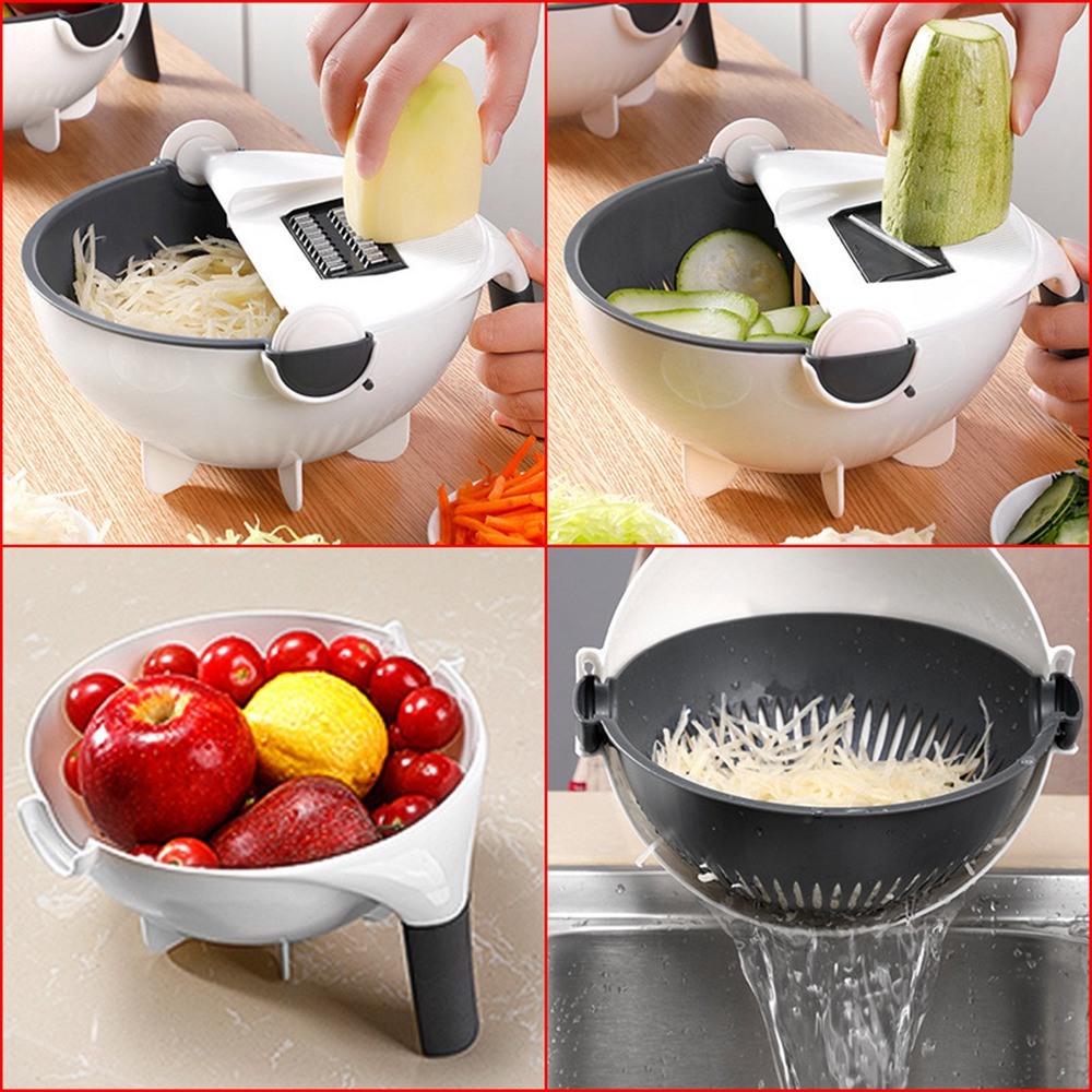 dropship 9 In 1 Multi-function Vegetable Cutting Artifact; Household Potato Shredding Machine; Manual Kitchen Artifact; Cutting Vegetable Draining
