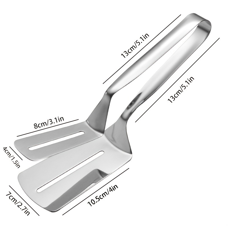 dropship 1pc Stainless Steel Steak Clamps; Kitchen Barbecue Food Flipping Spatula Tongs Clip For Burgers BBQ Pizza Pies Fish; Kitchen Bread Tongs