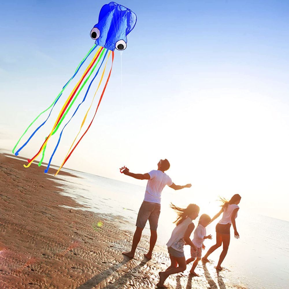dropship 1pc Large Soft Octopus Easy Flyer Kite With 328ft Rope, 31*157 Inches Kite For For Kids Children Adult Beach Park