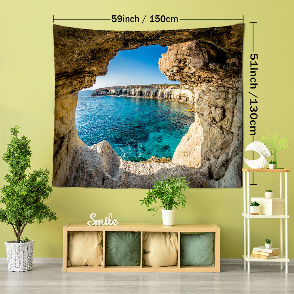 dropship 1pc Mountain Cave Seaside Landscape Tapestry Natural Scenery Bohemian Decoration; Free Installation Package Home Decor Living Room Bedroom Decoration
