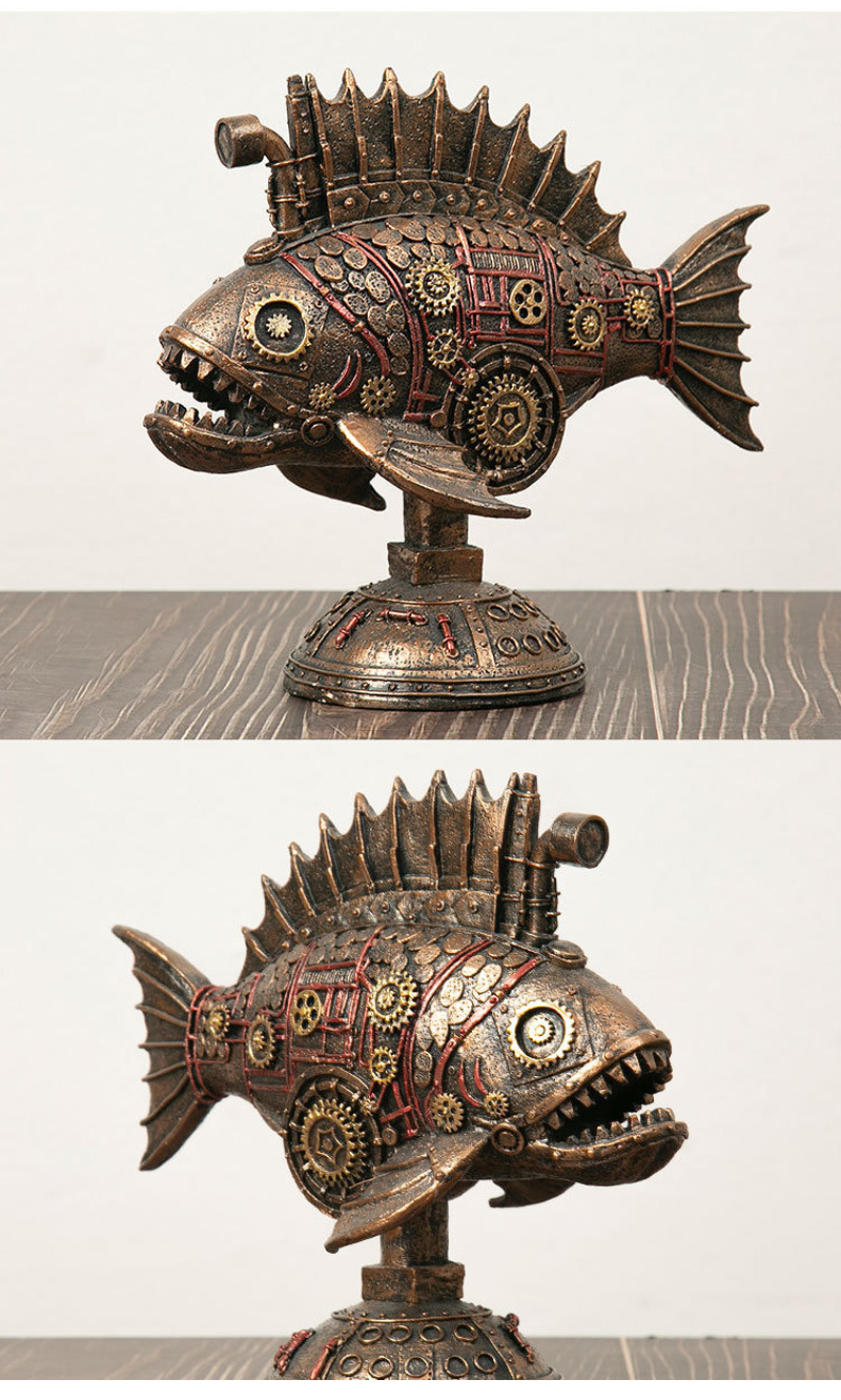 dropship NORTHEUINS Resin Retro Steampunk Blackfish Figurines Black Whale Classic American Craft Home Living Room Office Decor Accessorie