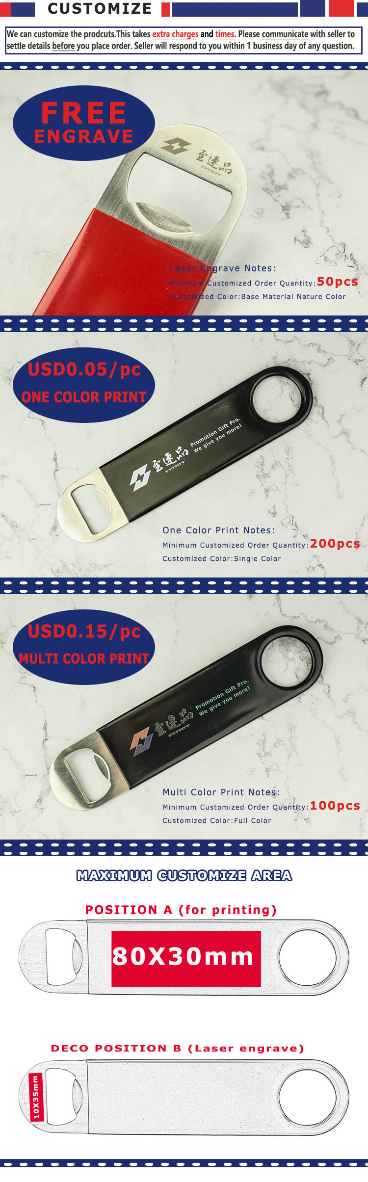 dropship Fast Stainless Steel Beer Bottle Opener Metal Bar Pro. 7inch Heavy Dutyer Lever Custom Promotion Logo Gift Personalized Giveaway